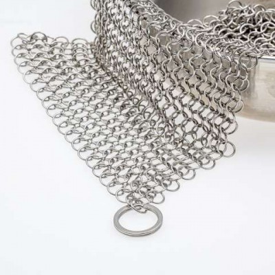 Customized 7"x7" Stainless Steel Cast Iron Cleaner Chainmail Scrubber for Cast Iron Pan Scraper Cast Iron Grill Scraper